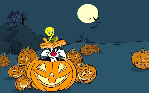 De Sylvester & Tweety in de Halloween-pompoenen