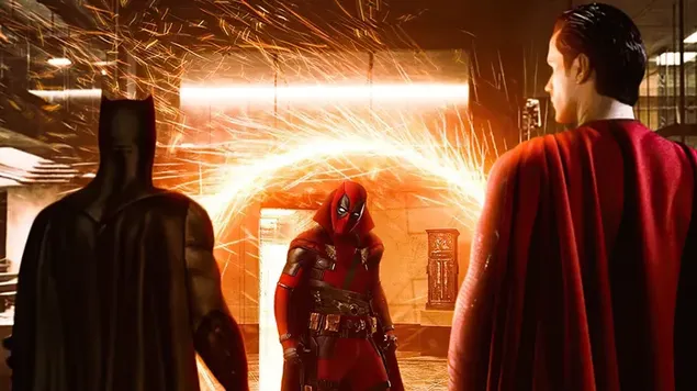 死池打開傳送門發現超人和蝙蝠俠在一起 4K 壁紙