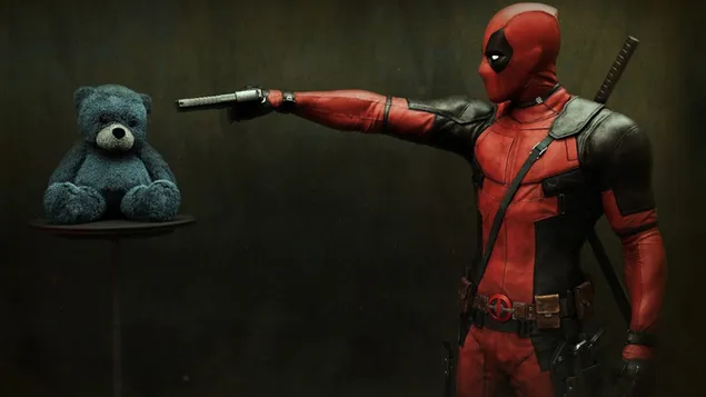 Deadpool mērķtiecīgs Tedijs ar savu ieroci 4K fona tapete