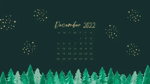 December 2022 Christmas Calendar, Green, Christmas Trees and Fireworks