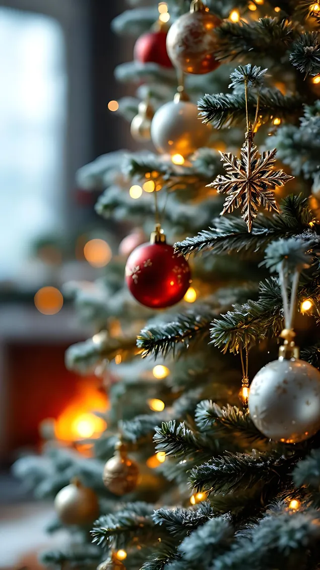 decorated christmas tree with red baubles download