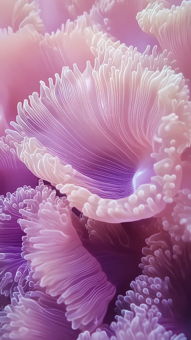 Delikatni koralni polipi sa prozirnim pipcima 4K pozadina