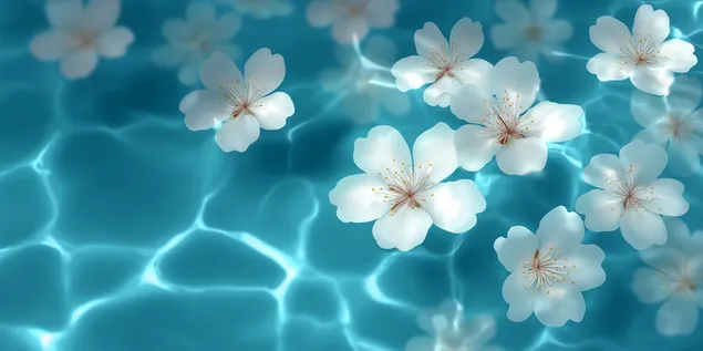 muat turun bunga terapung halus pada permukaan air yang tenang dan penuh riak