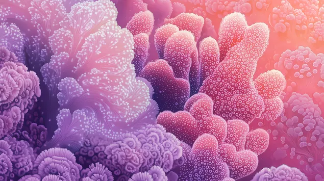 Деликатни пипала на коралови полипи при едва доловима светлина 4K тапет