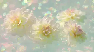 Lule delikate të bardha të verdha që notojnë mbi ujë të shndritshëm 2K sfond