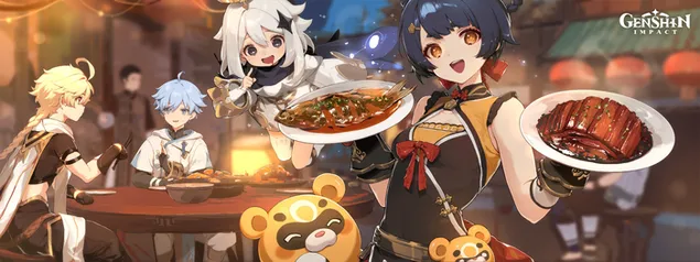 Xiangling tarafından yapılan lezzetli yemekler | Ganshin Etkisi 4K duvar kağıdı