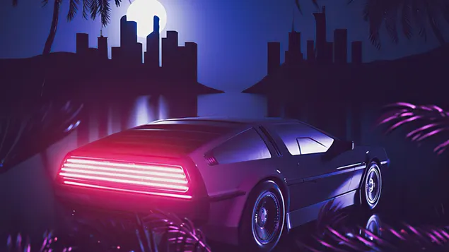 Delorean uodegos vaizdas 2K ekrano užsklanda