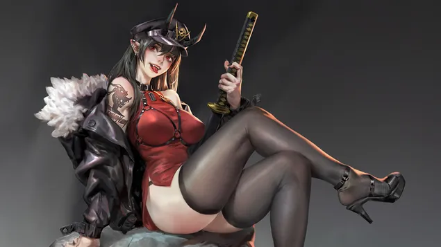 恶魔少女武士刀 4K 壁纸
