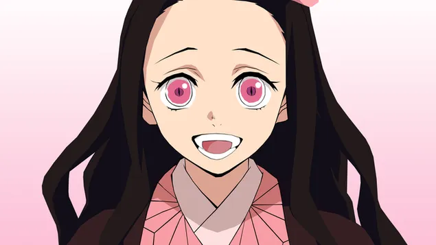 Demon Nezuko sonriendo sin bozal de bambú