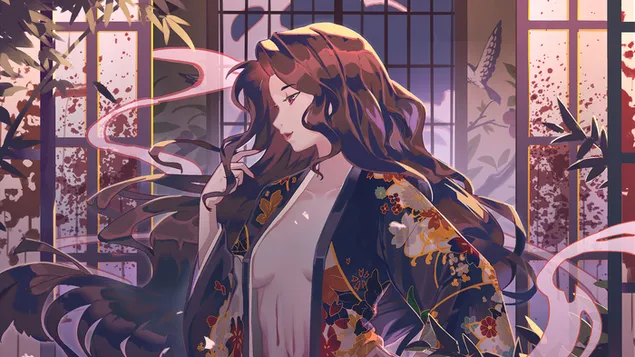 Demon Slayer - Mbreti Demon Muzan Kibutsuji Forma femërore 4K sfond