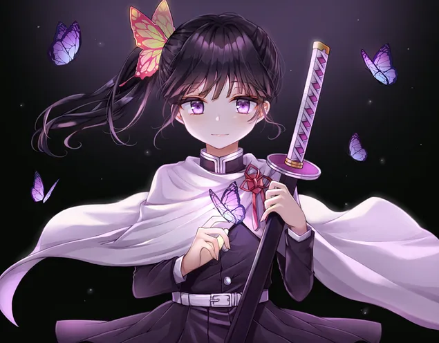 Demon slayer kanao tsuyuri een zwaard in de ene hand, een vlinder in de andere download