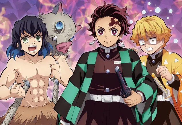 demonien tappaja: kimetsu no yaiba inosuke hashibira tanjiro kamado ja zenitsu agatsuma lataa