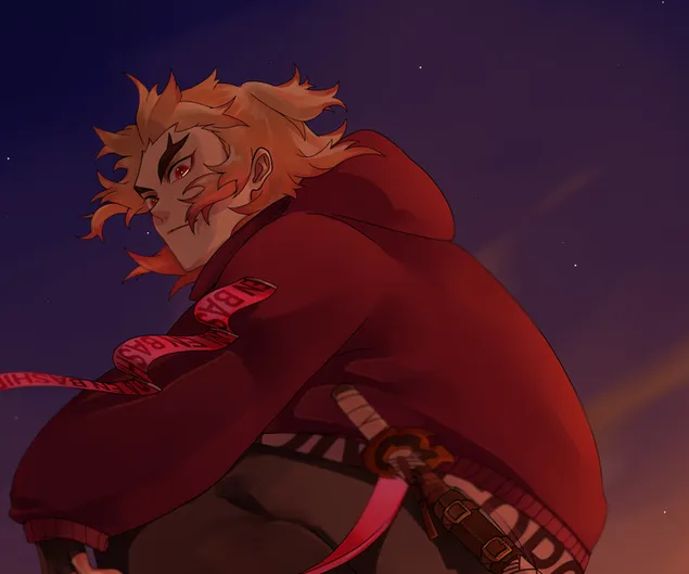 Ταπετσαρία Δολοφόνος δαιμόνων kimetsu no yaiba - κόκκινο hoodie kyojuro rengoku 2K