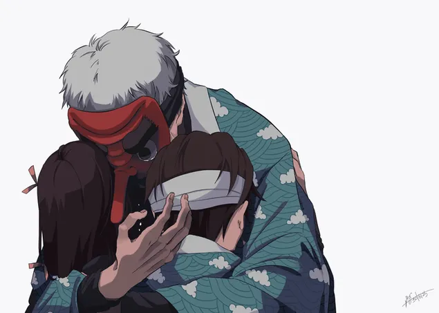 Demon Slayer : Kimetsu No Yaiba - Sakonji Urokodaki,Tanjirou Kamado & Nezuko Kamado 2K wallpaper