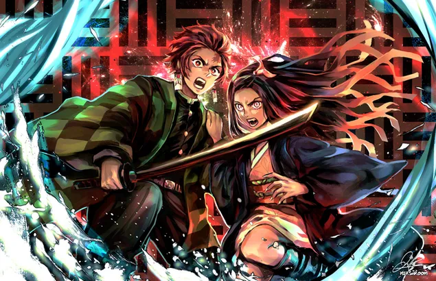 Demon Slayer Kimetsu No Yaiba - Tanjirou Kamado & Nezuko Kamado HD bakgrund