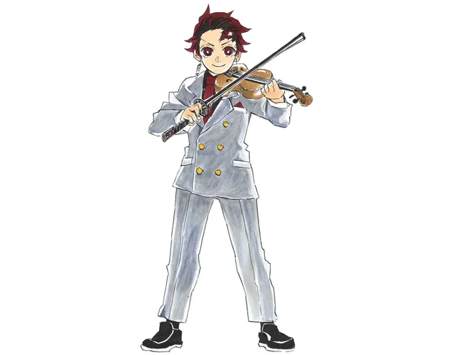 קוטל השדים: קימטסו נו יאיבה - טנג'ירו קמאדו מנגן בכינור 4K טפט