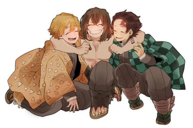 demon slayer : kimetsu no yaiba - zenitsu agatsuma, inosuke hashibira & tanjiro kamado ioslodail