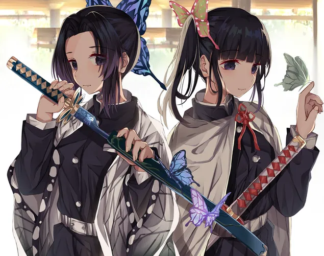 Demon slayer - Sister Shinobu and Kanao with butterflies 2K wallpaper