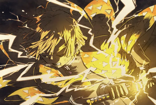 Demon Slayer: Zenitsu Agatsuma Forma e Parë Blic në Demon të Gjuhës HD sfond