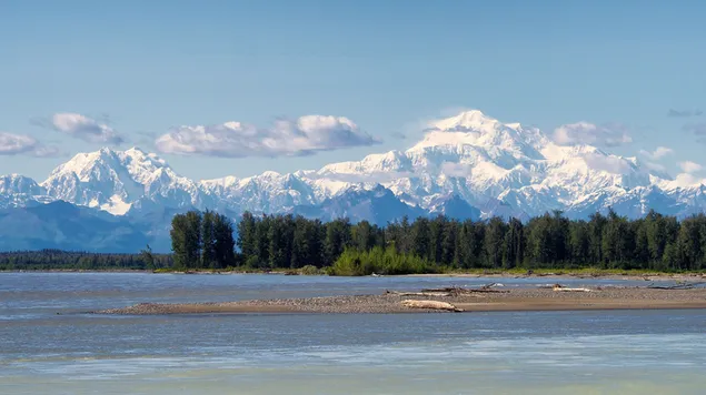 uitsig oor die denali nasionale park en die meer en mount mckinley aflaai