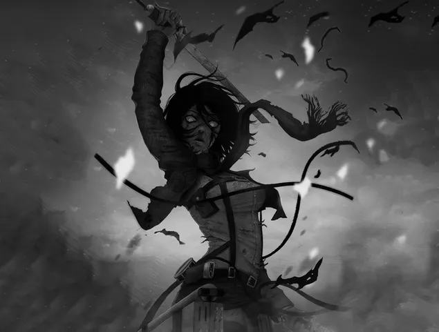 Swak humeur van Mikasa 2K muurpapier