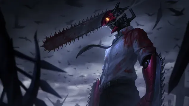 Denji hybrid membentuk seni anime dari Chainsaw man unduhan