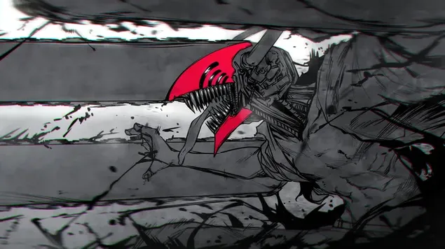 Seni bentuk hibrida Denji dari seni anime Chainsaw man