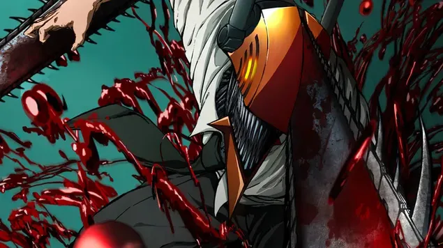 Bentuk hibrida Denji dari seni anime Chainsaw man