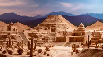 desert city ruins diorama with pyramids and cactus plants download