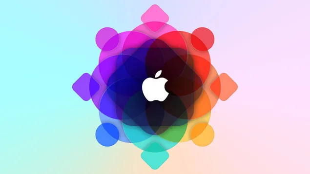 Desain logo merek apel dalam warna pelangi dengan berbagai bentuk