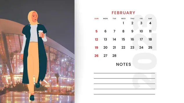Desktop PC/ Laptop Calendar February 2023 - Arab woman
