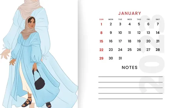Desktop-PC/Laptop-Kalender Januar 2023 - arabische Frau herunterladen
