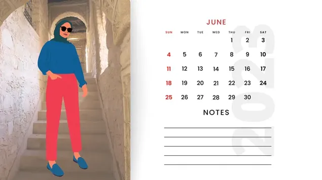 Calendari ordinador de sobretaula/ portàtil JUNY 2023 - Dona àrab baixada
