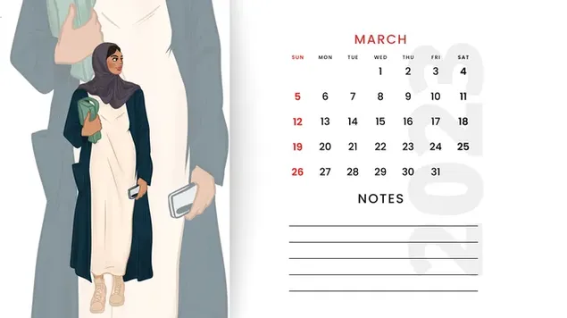 Desktop PC/ Laptop Calendar MARCH 2023 - Arab woman