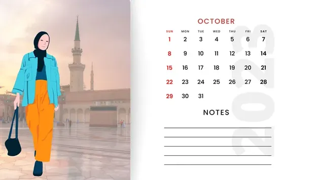 Календарь для настольного ПК / ноутбука ОКТЯБРЬ 2023 - арабская женщина скачать