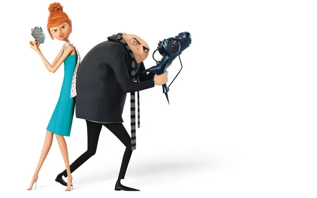 Despicable me 3 personatges de pel·lícules animades sostenint una pistola sobre fons blanc 8K fons de pantalla