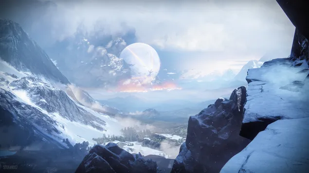 Destiny 2 Spiel - Bergklippe 4K Hintergrundbild