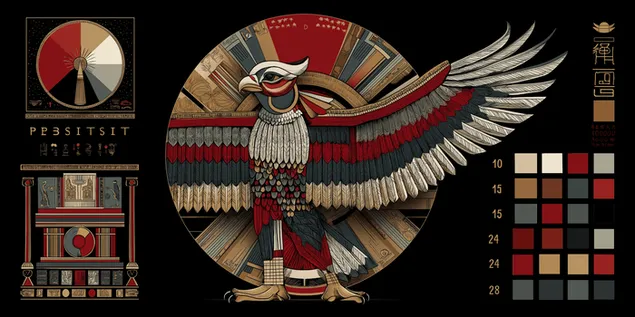 Шпалери Детальне зображення птаха-бога Сонця зі стилізованими елементами 2K