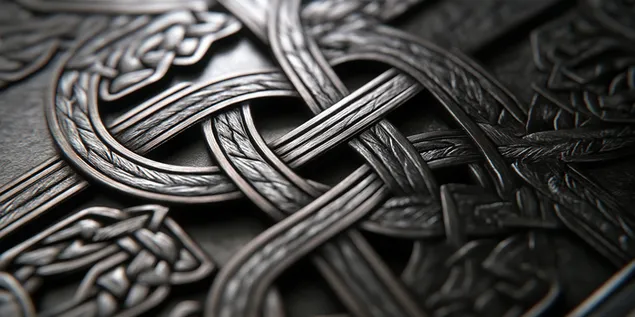 gedetailleerde makro van ingewikkelde ineengevlegte keltiese knoopwerk aflaai