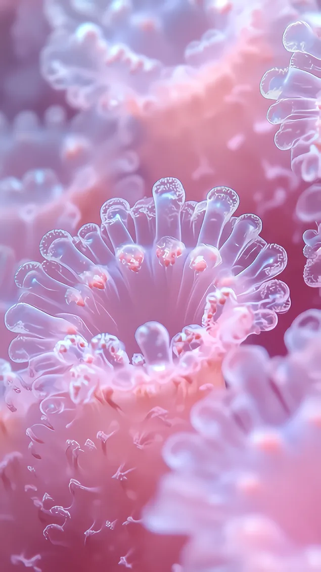 Detaljan prikaz koraljnih polipa u sanjivoj paleti 4K pozadina