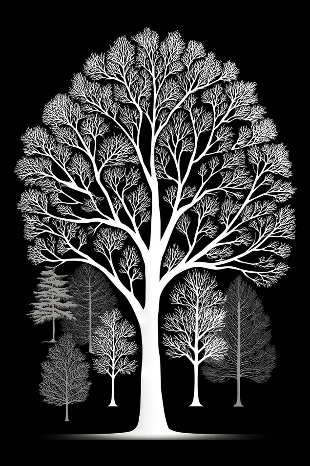 detaljerade vita tradsilhuetter pa mork bakgrund ladda ner