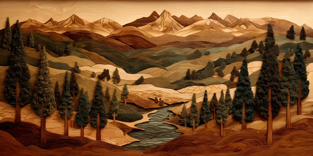 detaylno d''rveno relefno izobrazhenie na gorist peyzazh s techashcha reka izteglyane