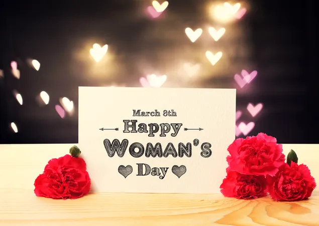 Día de la Mujer - Saludos y luces bokeh de corazón