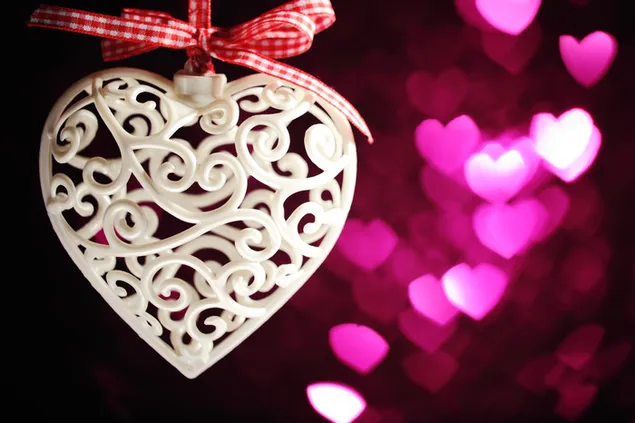 Día de San Valentín - decoración del corazón y bokeh de corazones rosas