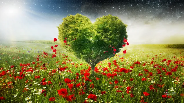 Día de San Valentín - paisaje artístico del árbol del corazón.