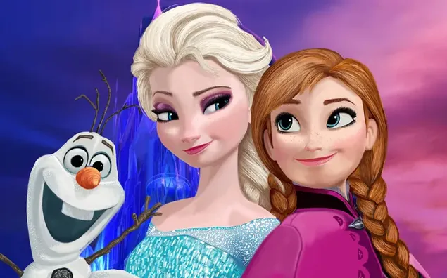 Die gefrorenen Zeichentrickfiguren Elsa, Anna und Olaf sind fröhlich zusammen herunterladen
