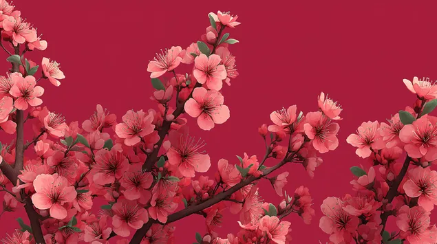 digital illustration af detaljerede blomster pa grene, baggrund download