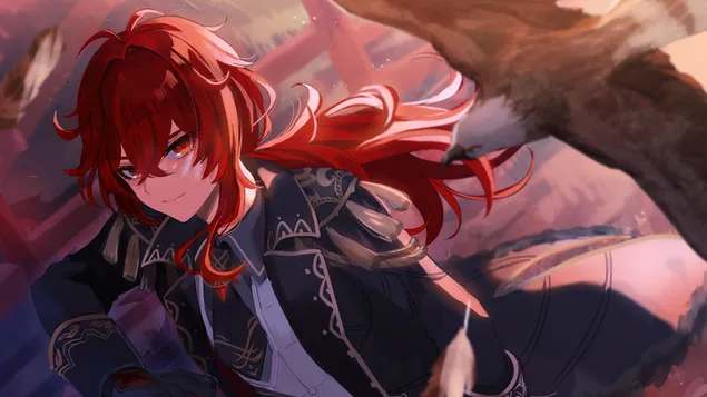 Diluc (Karakteri Piro) | Genshin Impact [Video lojë anime] 4K sfond