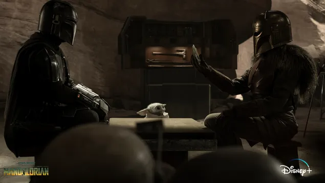 Din Djarin og The Armorer fra The Mandalorian 4K bakgrunn