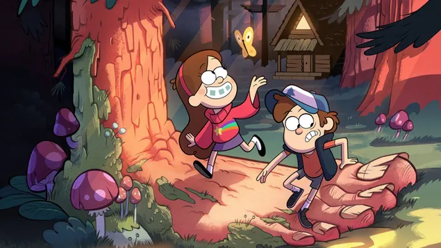 美国喜剧系列《怪诞小镇》中的 Dipper Pines 和 Mabel Pines 4K 壁纸